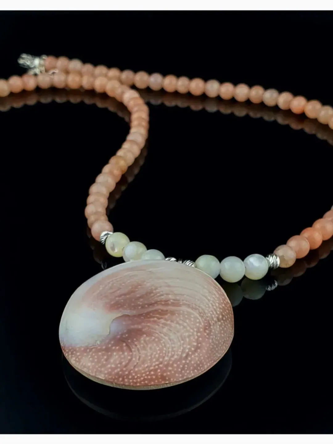 Natural Pure Gomti Chakra Necklace, 925 Sterling Silver, Sunstone Jewellery, Mother of Pearl Beads, Summer Jewelry, Healer Gemstone, Lakshmi