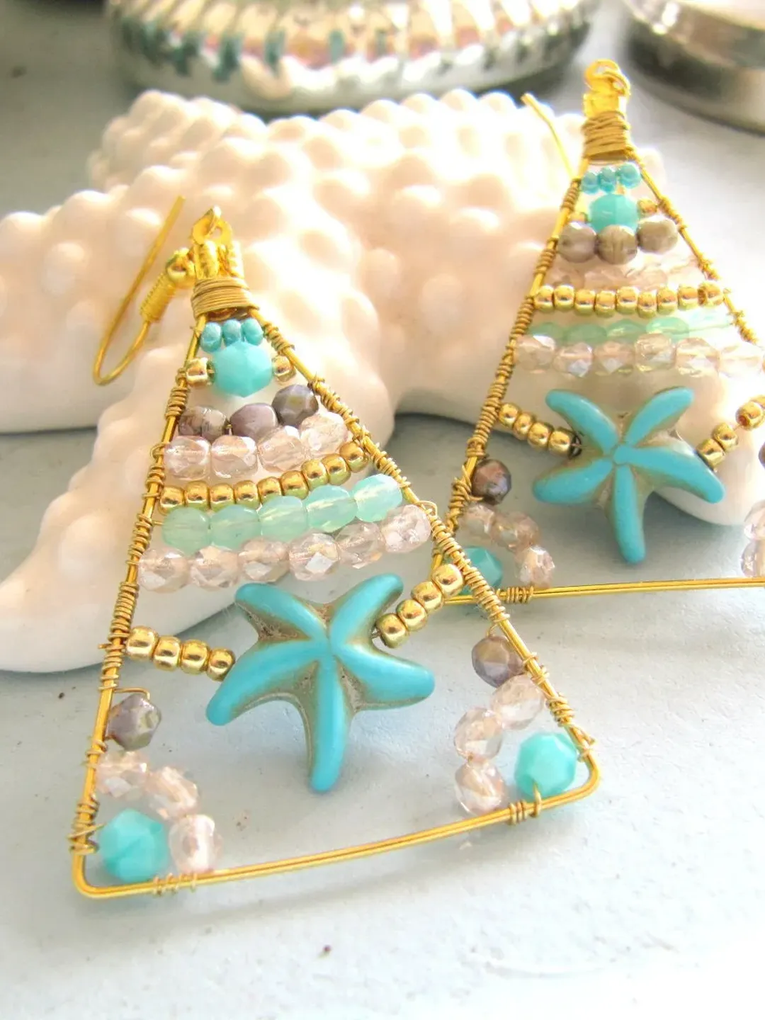 Handmade boho earrings, long earrings, hippie style earrings, summer earrings, bohemial cristal beads jewelry, blue jewelry