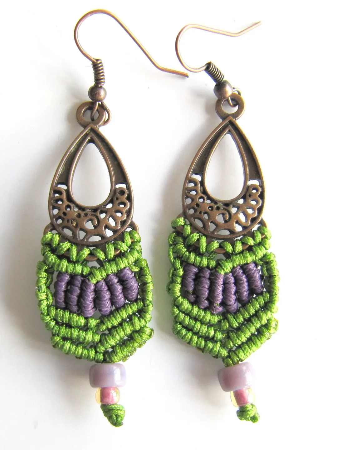 Macrame earrings, macrame jewelry, boho earrings, hippie earrings, green earrings, boho chic, hanging earrings, hippie jewelry, gift