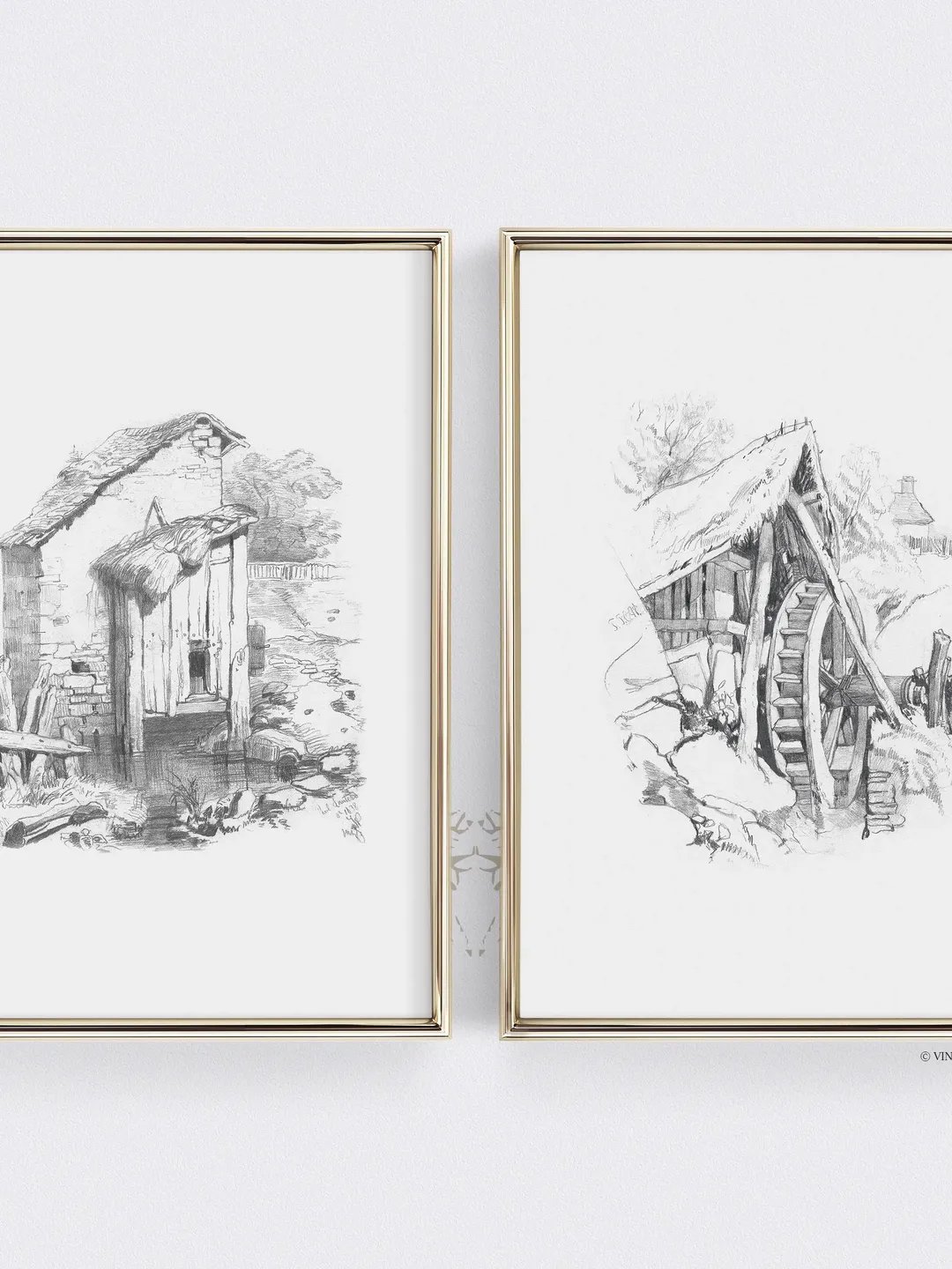 Old Barn Sketches, Vintage Art set of 2 Prints, Farmhouse Wall Art, Printable Decor, Digital Download | 121 S2