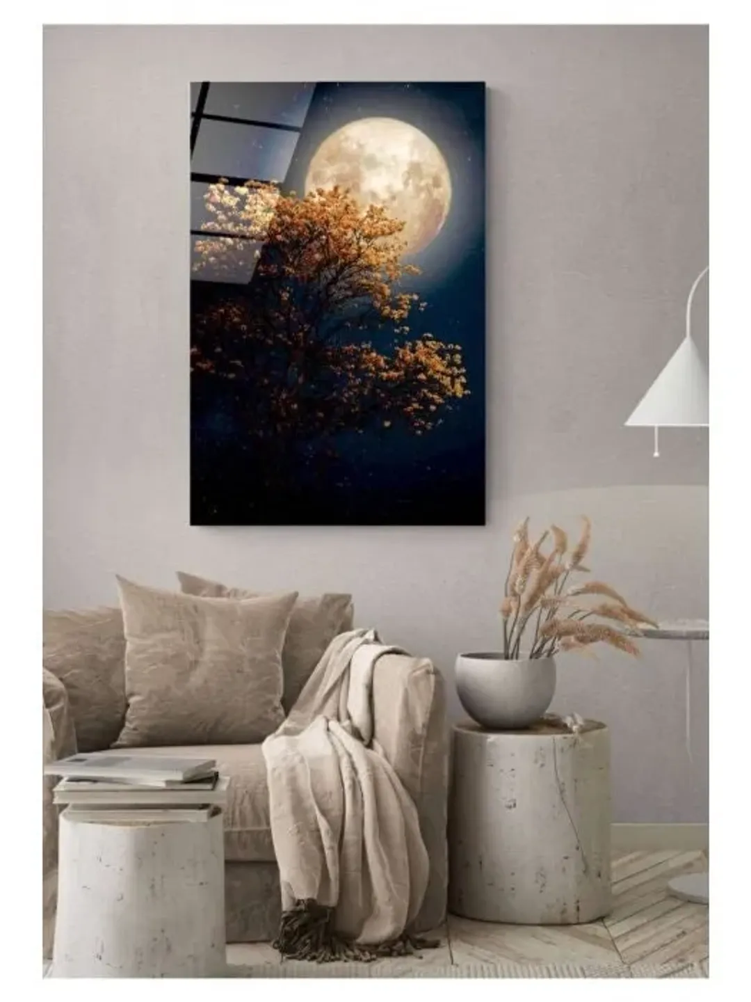 Digi-art Neon Full Moon Tempered Glass Printing Wall Art , Natural And Vivid Wall Decor , Modern Wall Art, Extra Large Wall Art