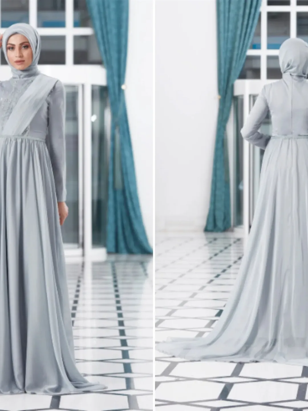 AHUNARE HIJAB - Dila  Musty Green Chiffon Wedding Dress, Muslim Evening Gown, Nikah, Islamic Wedding, Engagement, Bridesmaid,