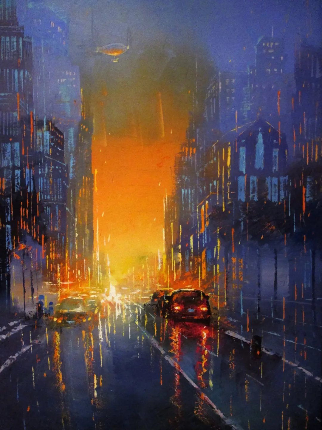 Cyberpunk Painting "NIGHT HORIZON" Original Oil Painiting on Canvas Modern City Painting Art by "Walperion Paintings"