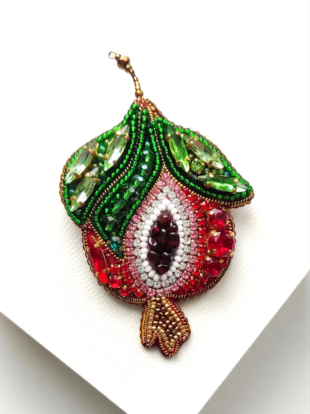 Beaded brooch, garnet pin, garnet brooch, garnet, fruit brooch, bead brooch, gift for her, red pin, red brooch, beaded