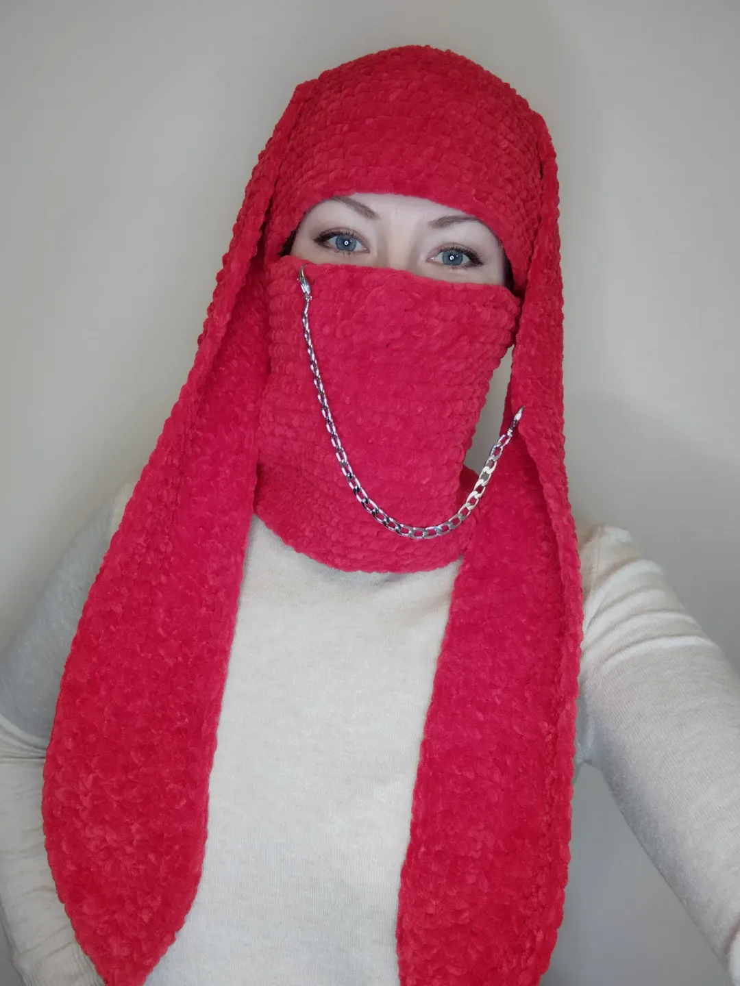 Crochet bunny balaclava Kawaii bunny hat with ear 24 inches Extra long bunny ears balaclava for teens