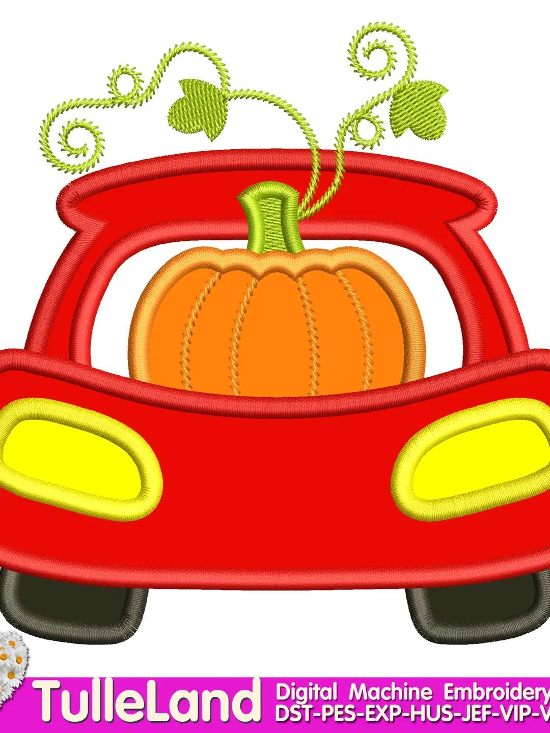 Halloween Red Truck with Pumpkin Machine embroidery applique design