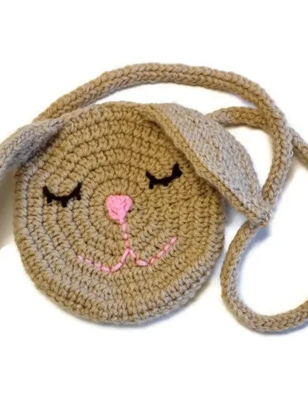 Beige Bunny Rabbit Purse, Crochet Bags, Little Girl's Purse, Small Animal Pouch, Floppy Eared Easter Bunny Rabbit Bag, Gift Ideas for Kids