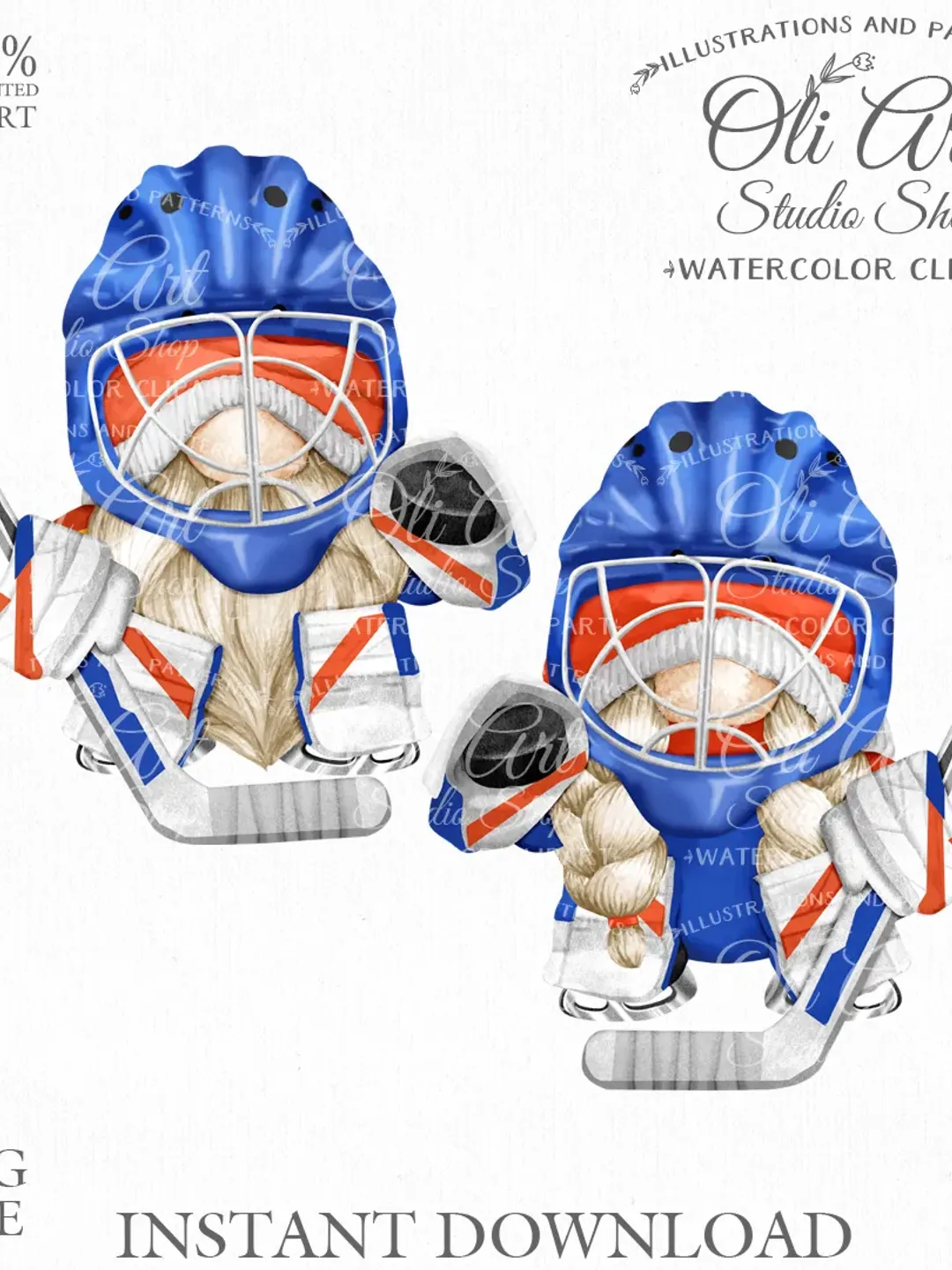 Hockey Goalie Gnome Clip Art. Sports Gnome. Cute Characters. Hand Drawn graphics. Digital Download. OliArtStudioShop