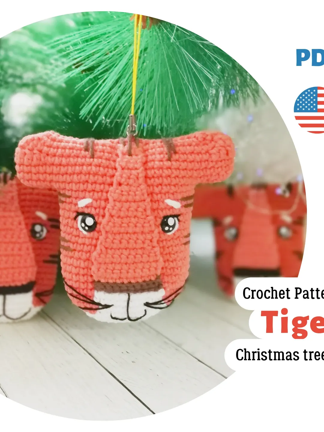 Crochet Tiger toy pattern, amigurumi Christmas ornament, crochet Tiger Christmas decor PDF pattern by CrochetToysForKids