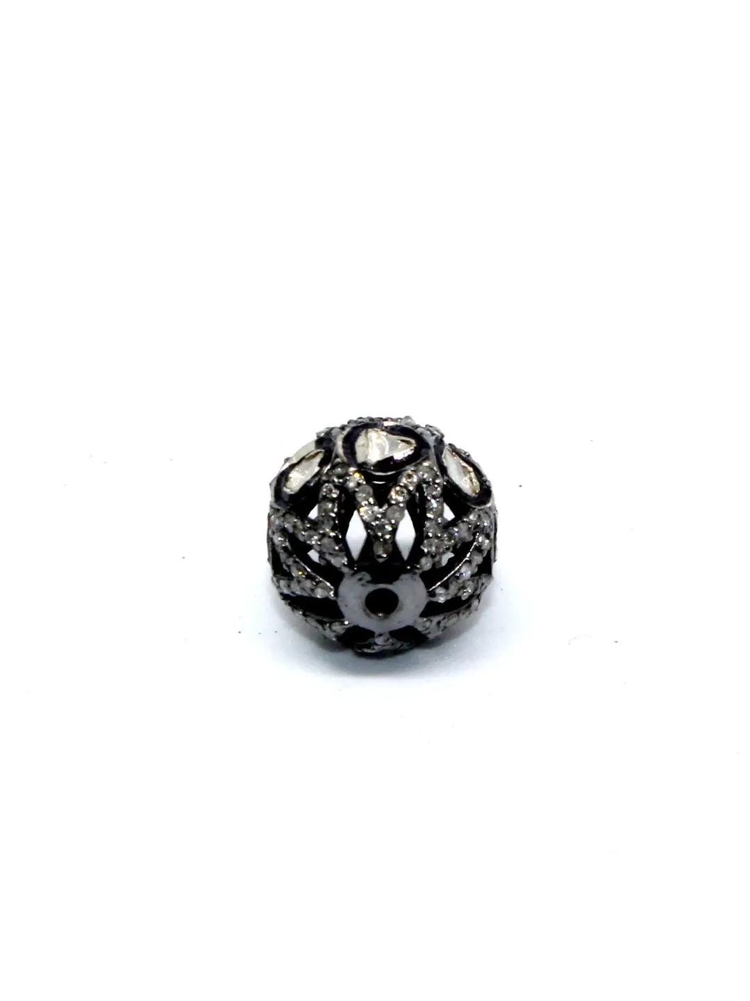 Pave Diamond/CZ/Moissanite Beads, Pave Polki Beads, 13MM Round Shape Beads, Sterling Silver Beads, Bohemian Jewelry Beads, Spacer Beads
