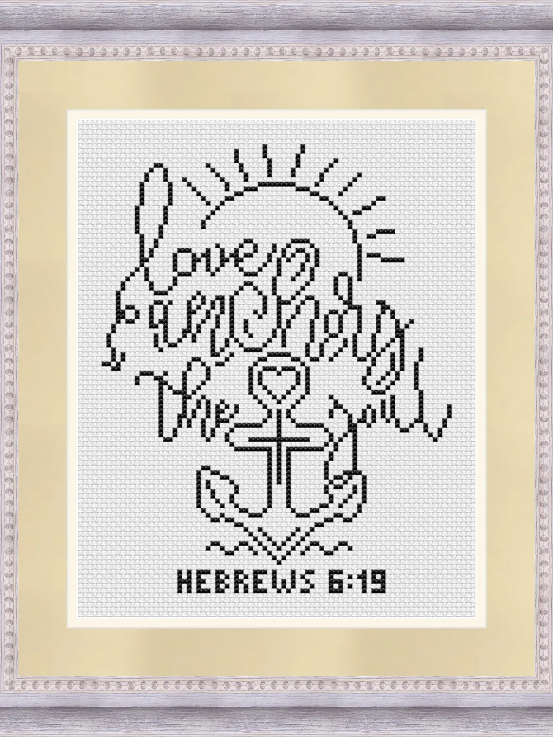 Hebrews 6:19 Bible verse cross stitch pattern 