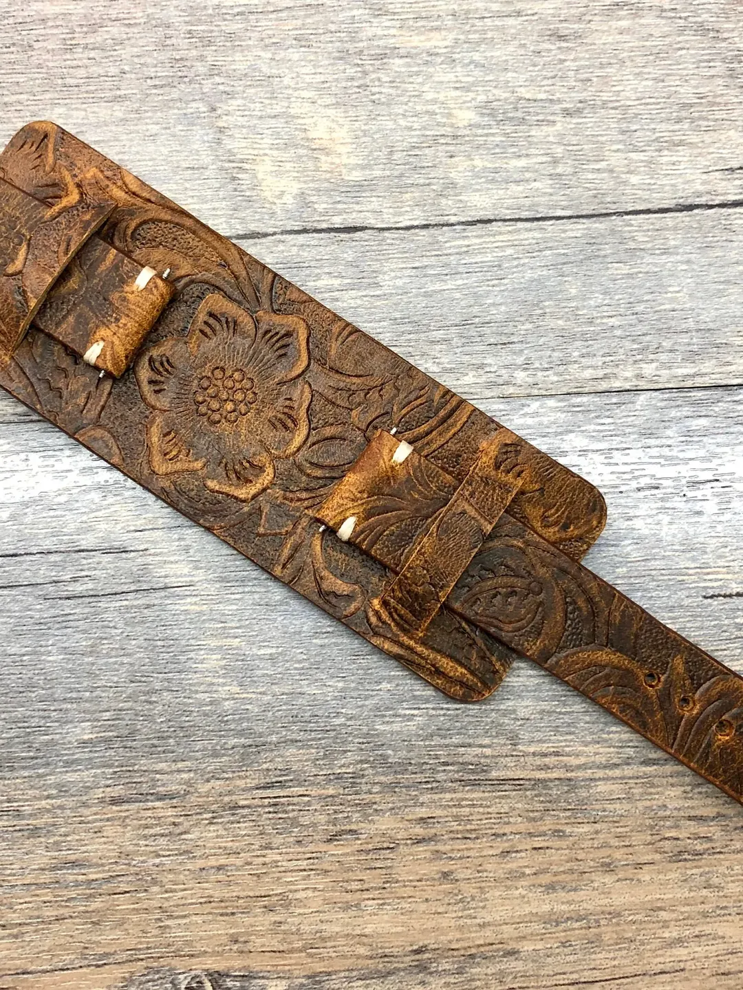 Leather Watch Straps, Leather Bund Straps, Brown Carved Leather Watch Bands, 20mm Watch Straps, Mens Wrist Watch Band Replacement, Gift idea