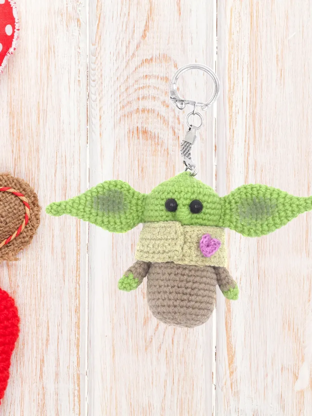 Baby alien plush doll, Cute green baby gnome keychain hearts present girlfriend boyfriend Valentines day, bag charm