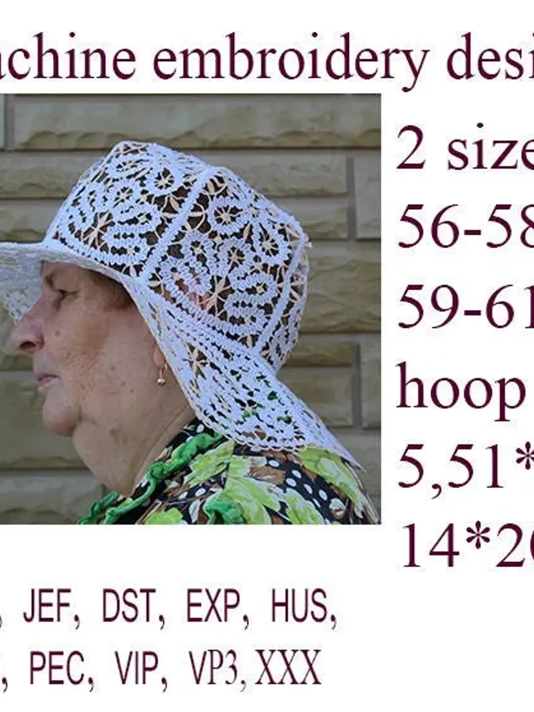 Machine embroidery designs Lace  hat for lady. lace embroidery design headgear      FSL ITH. Embroidery Battenberg lace