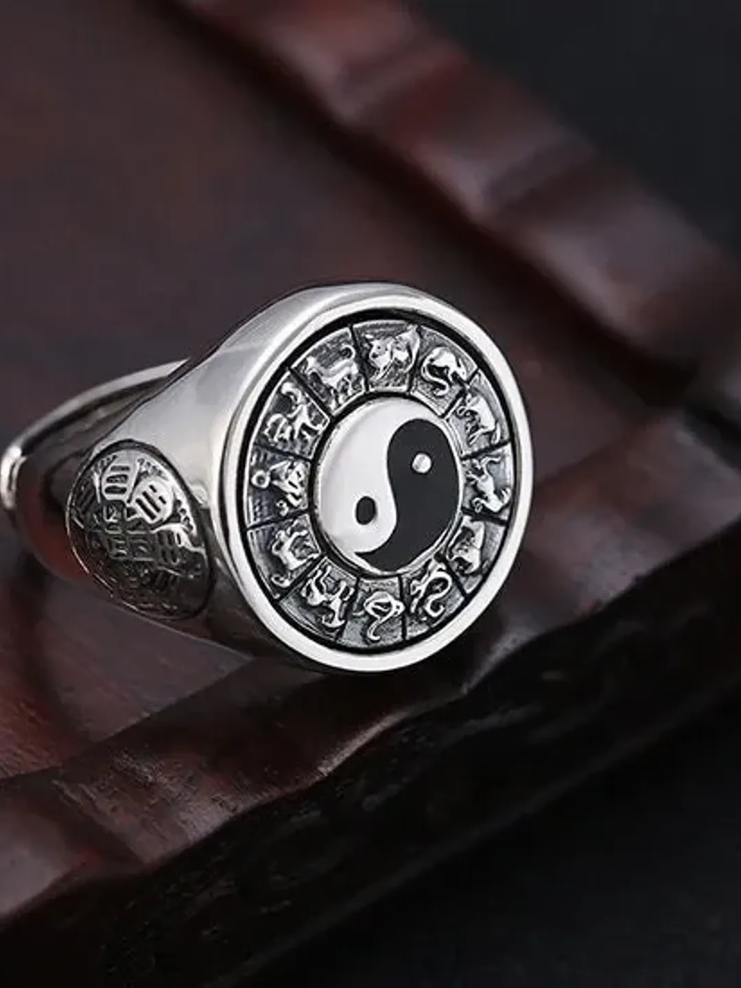 925 Sterling Silver Resizable Chunky Zodiac Yin Yang Spinner Fidget Ring, Chunky Spinner Ring, Zodiac Spinner Ring, Yin Yang Spinner Ring