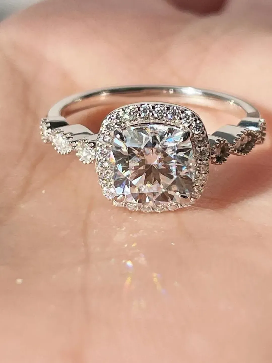 Cushion Cut Moissanite 7mm 1.8ct. engagement ring.perfect gift for her,valentine gift,wedding ring,anniversary gift