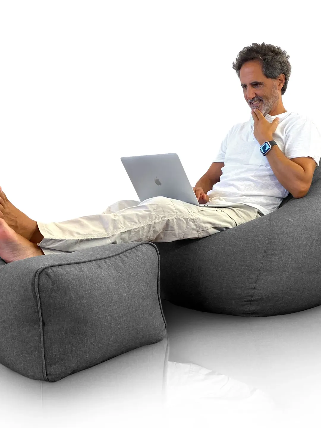 Puff with filling included and footrest - Giant Bean Bag of exclusive design for Salon - Youth Pouf XXL Grey