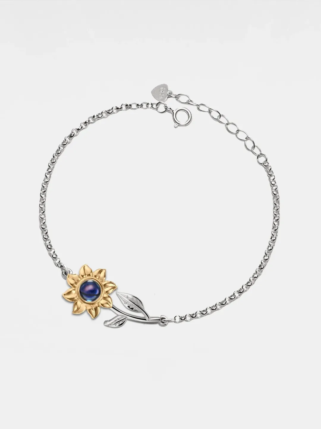 PERIMADE Sunflower Projection Bracelet • Personalized Picture Inside Bracelet • Sterling Silver Keepsake Jewelry • Trendy Best Friend Gift