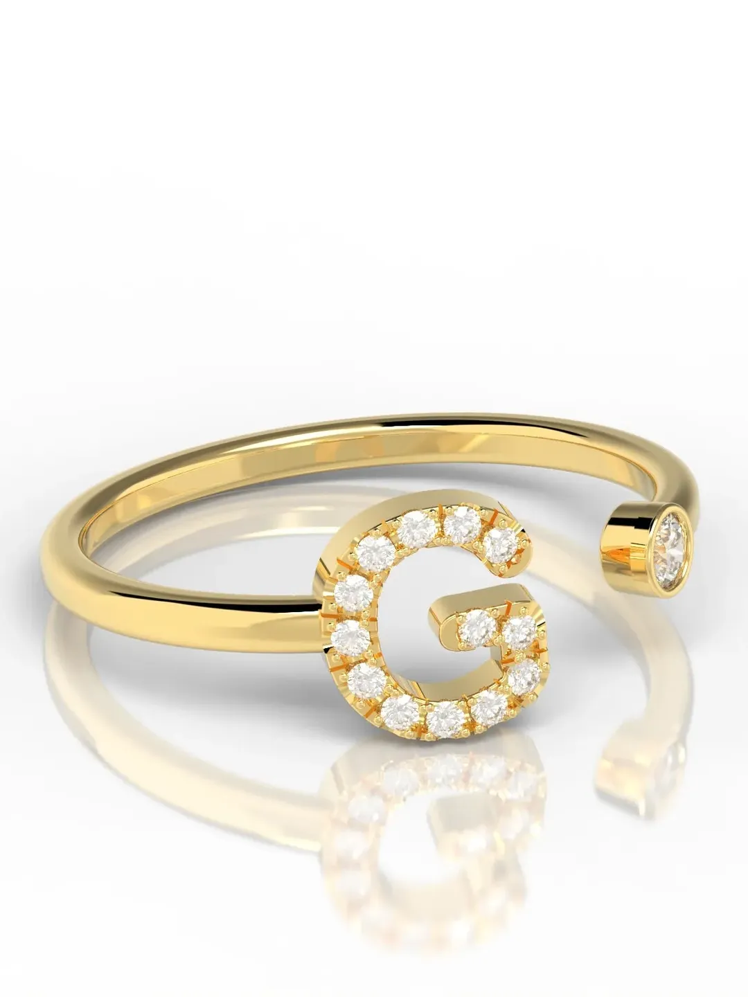 14K Gold Diamond 0,24 Ct G VS Initial Ring Letter Ring for Women Letter ...