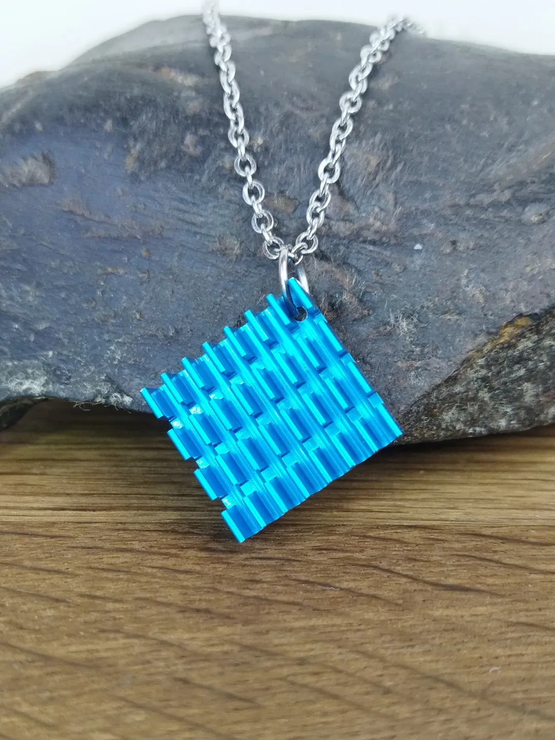 Square neon blue necklace Sci-fi jewelry for geek gift Cyberpunk necklace Futuristic necklace unisex