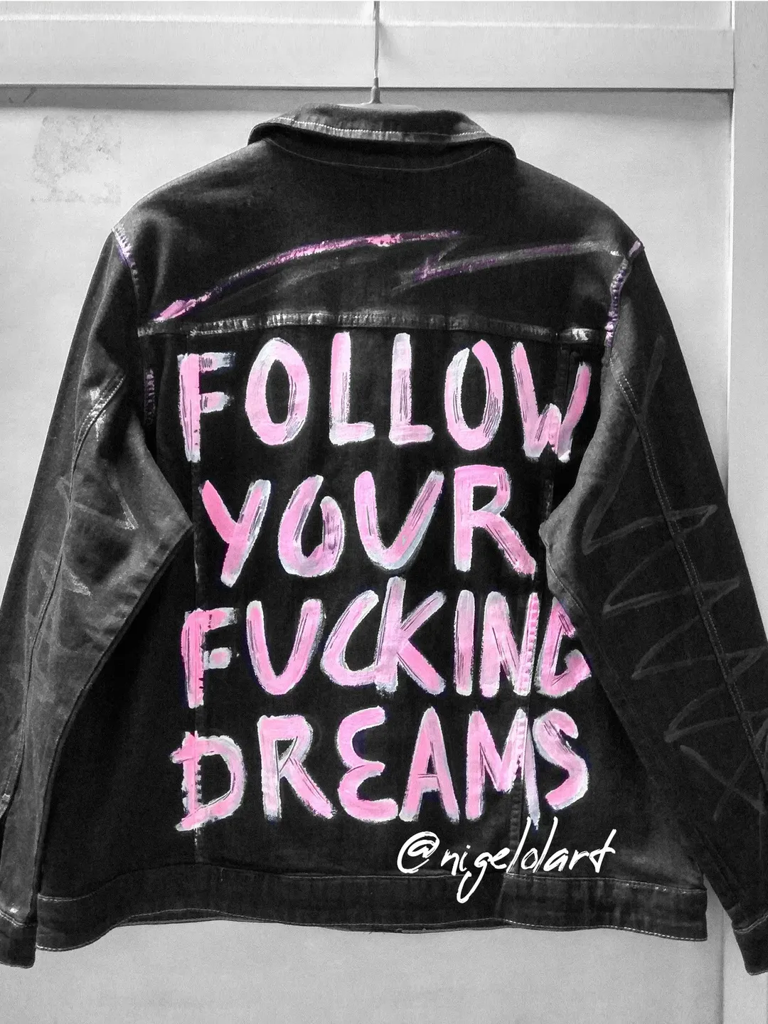 Painted denim jacket with quotes Jeans jacket Portrait Personalized jacket