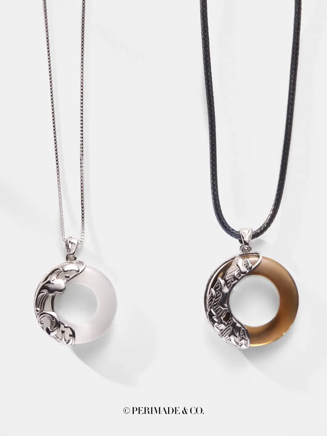 PERIMADE Mountain Ocean Couple Necklace • Matching Obsidian Opal Pendant • Long Distance Relationship Jewelry • Trendy Best Friend Gift