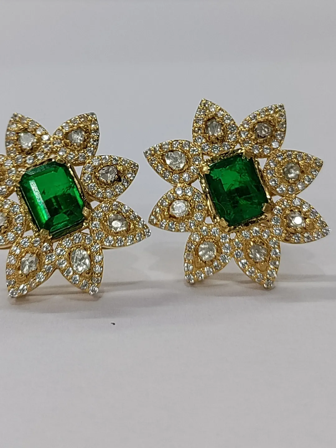 Emerald Cut Studs, Flower Studs, Cubic Zirconia Earrings, Flower Earrings, 925 Sterling Silver Stud, Art Deco Earrings, Gift For Her