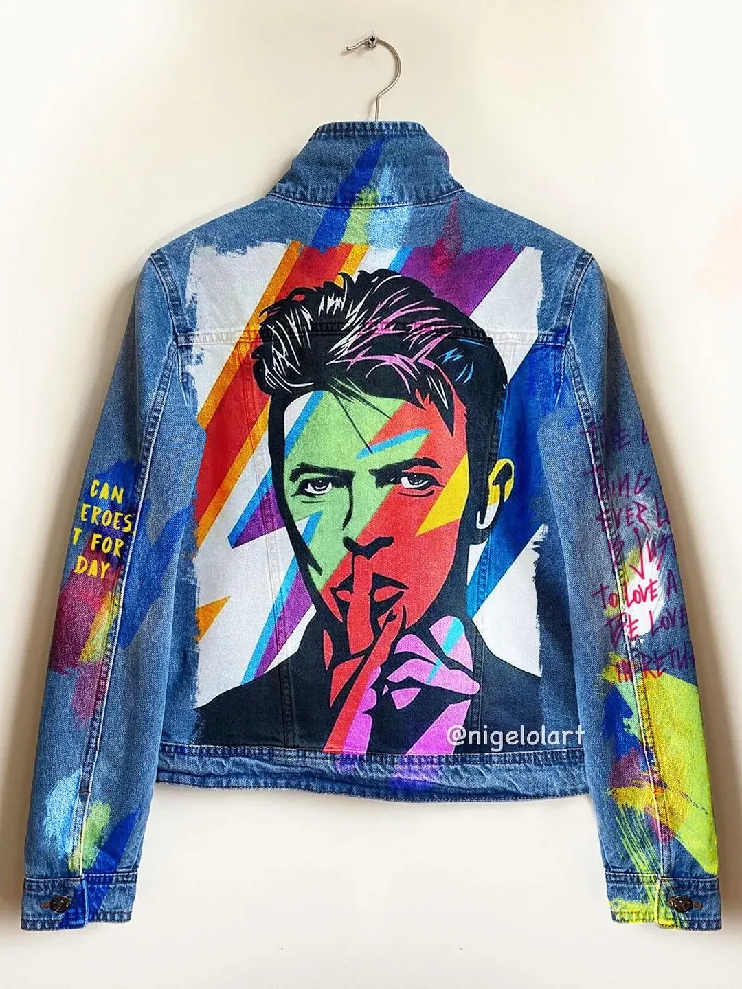 David Bowie Painted denim jacket Custom jacket Portrait from photo Personalized order Black denim jacket shirt