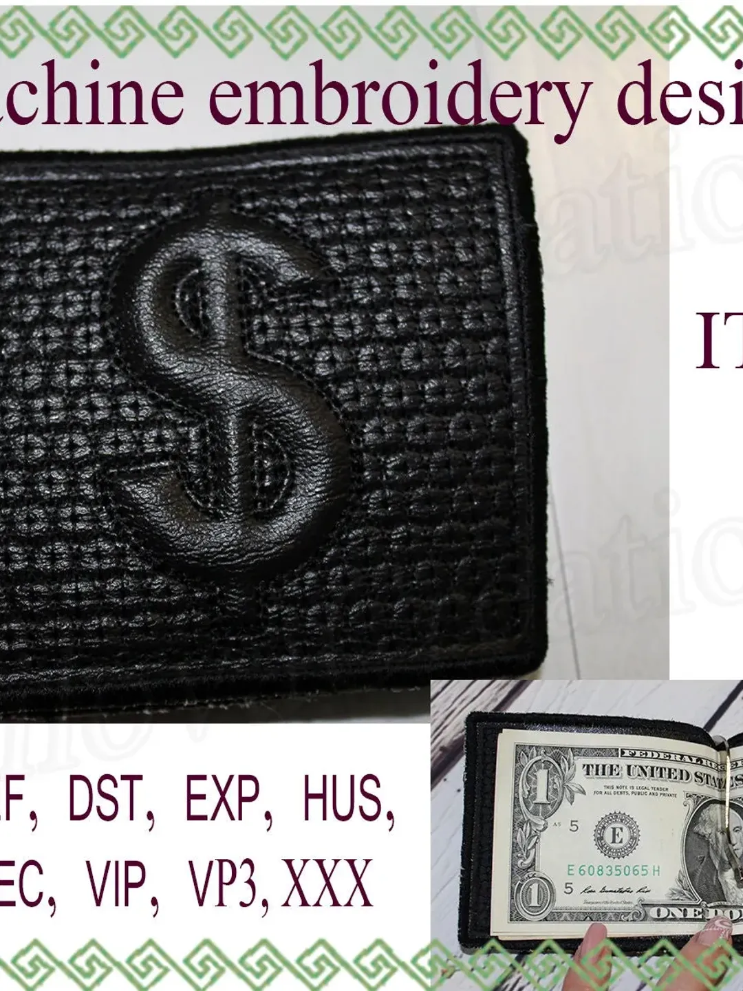 money clip Embroidery Design dollar embroidery purse machine embroidery ...