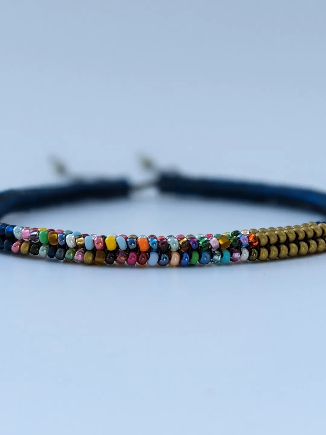 Bohemian beaded men's bracelet in dark blue color