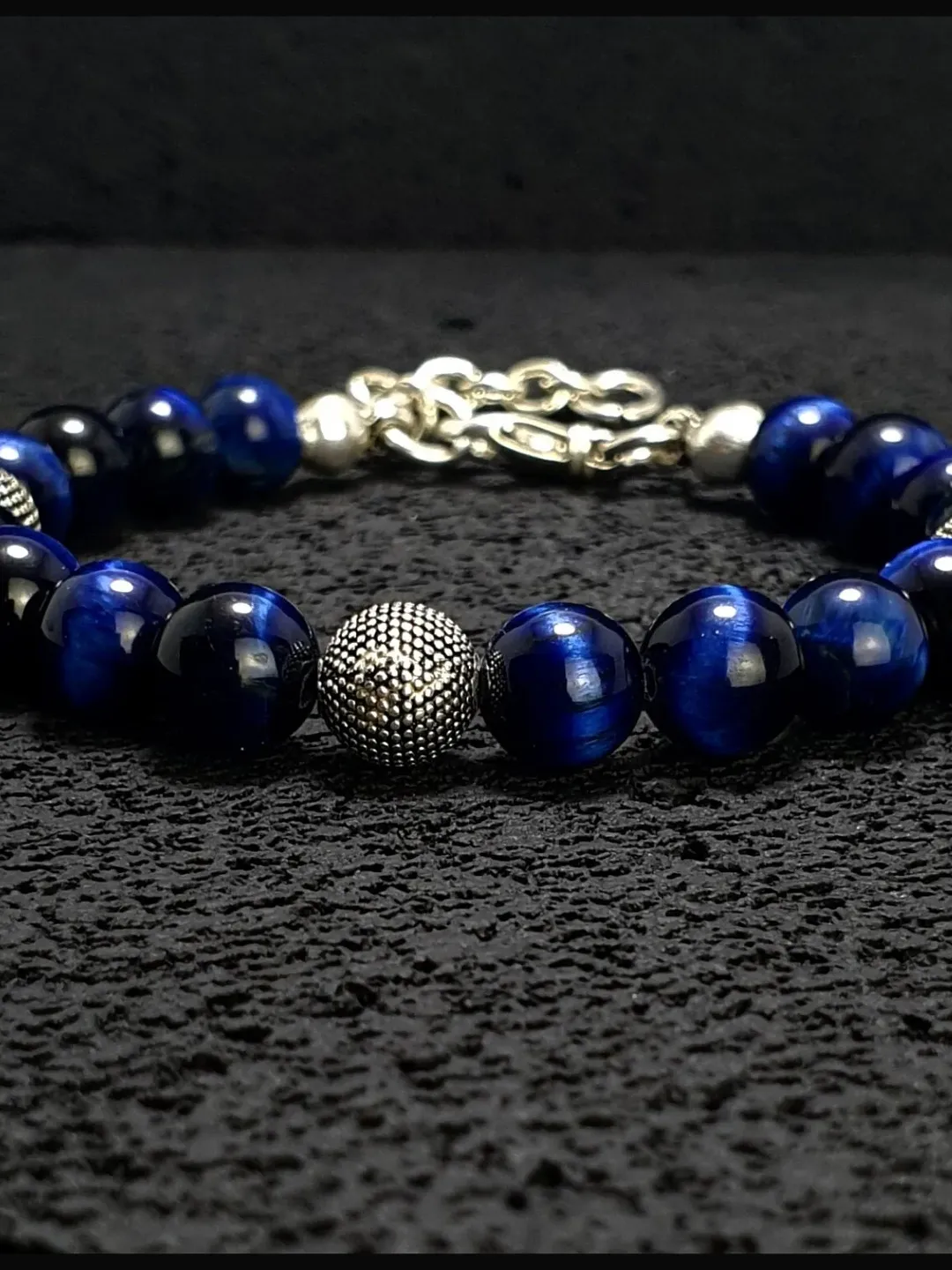 Navy Tiger's Eye Silver Bracelet, Masculine Bracelet, Silver Bracelet for Men, Gift For Your Loved One, Handmade Gemstone Silver Bracelet