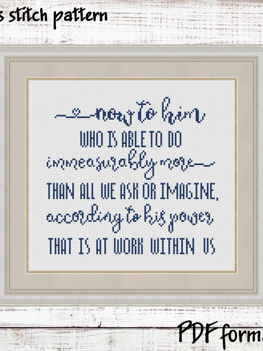 Ephesians 3:20 Religious cross stitch pattern, Bible verse cross stitch design, Easy catholic Christian xstitch chart