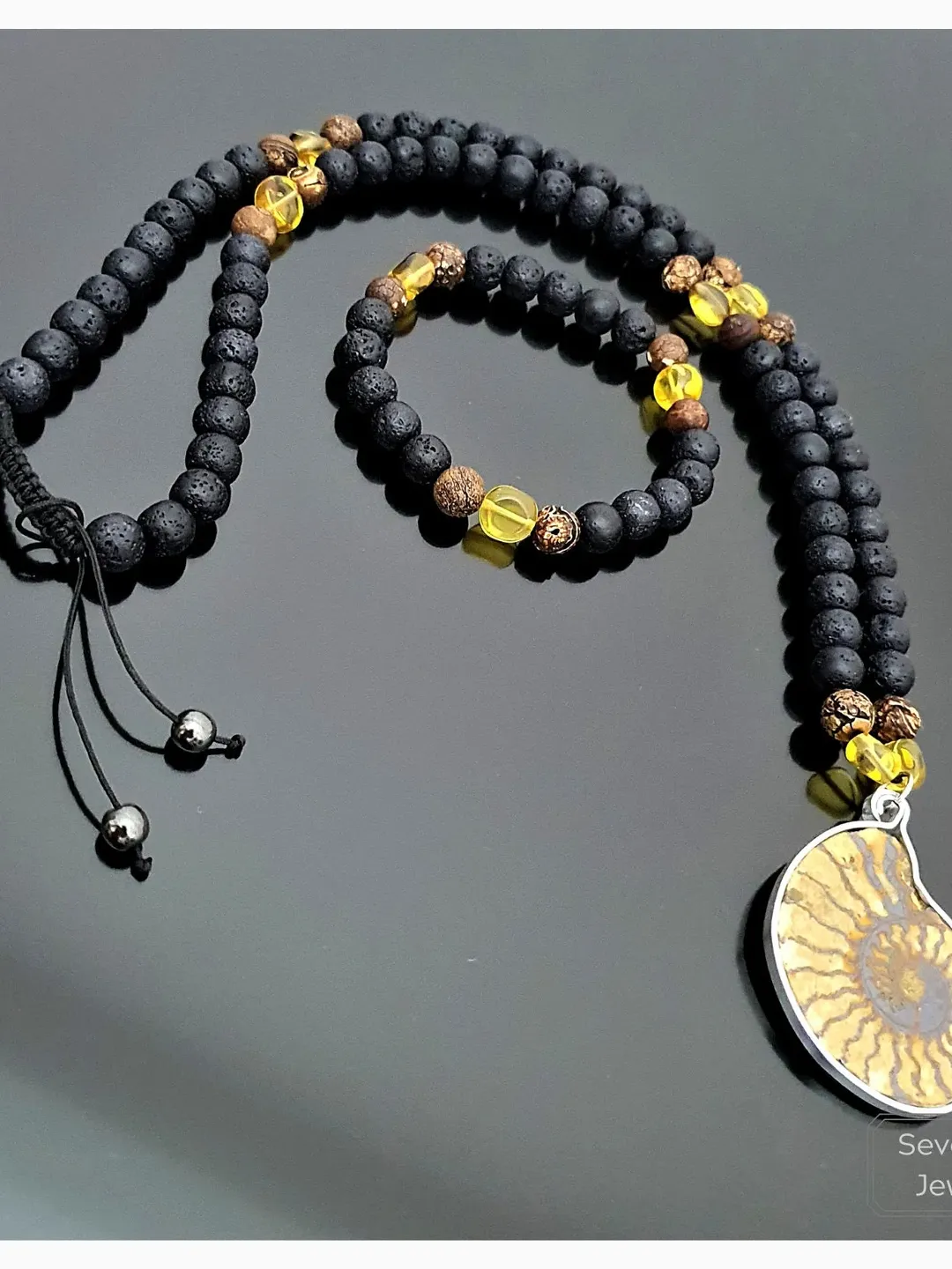 Lava Rock Necklace and Bracelet Set, Fossil Pendant, Tibetan Agate Gemstone, Citrine Beads, Gift For Bestfriend, Boho Jewellery, Men' Gifts