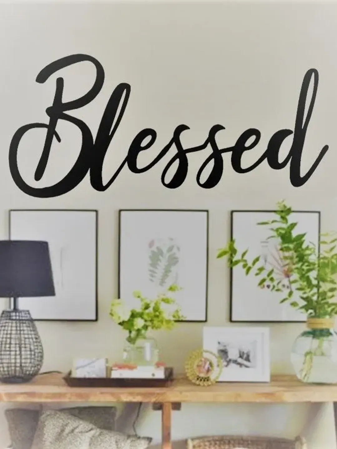 Blessed Metal Wall Decor, Blessed whimsical wall hanging, Caligraphy Farmhouse Decor