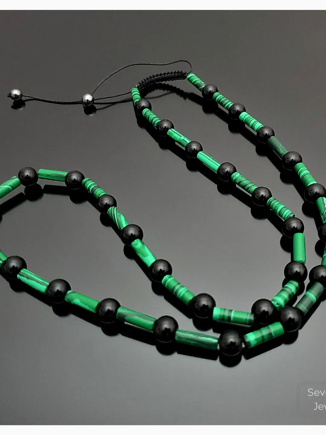 Natural Malachite Gemstone Necklace, Onyx Beaded Jewellery, Adjustable Necklace, Green Boho Necklace, Gifts For Men, Women, Gifts