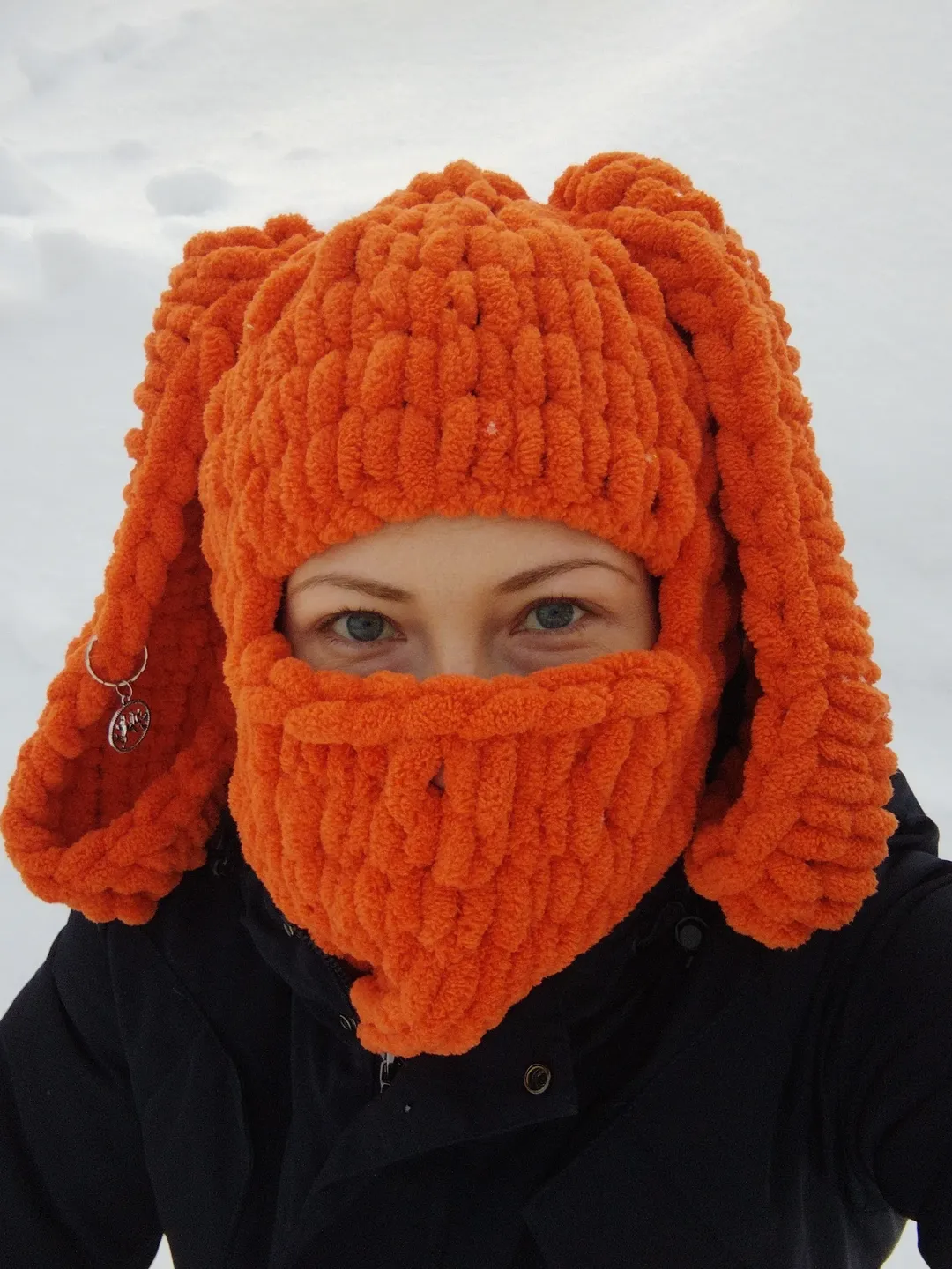 Orange bunny balaclava with ears Fluffy balaclava crochet Trendy balaclava for teens gift
