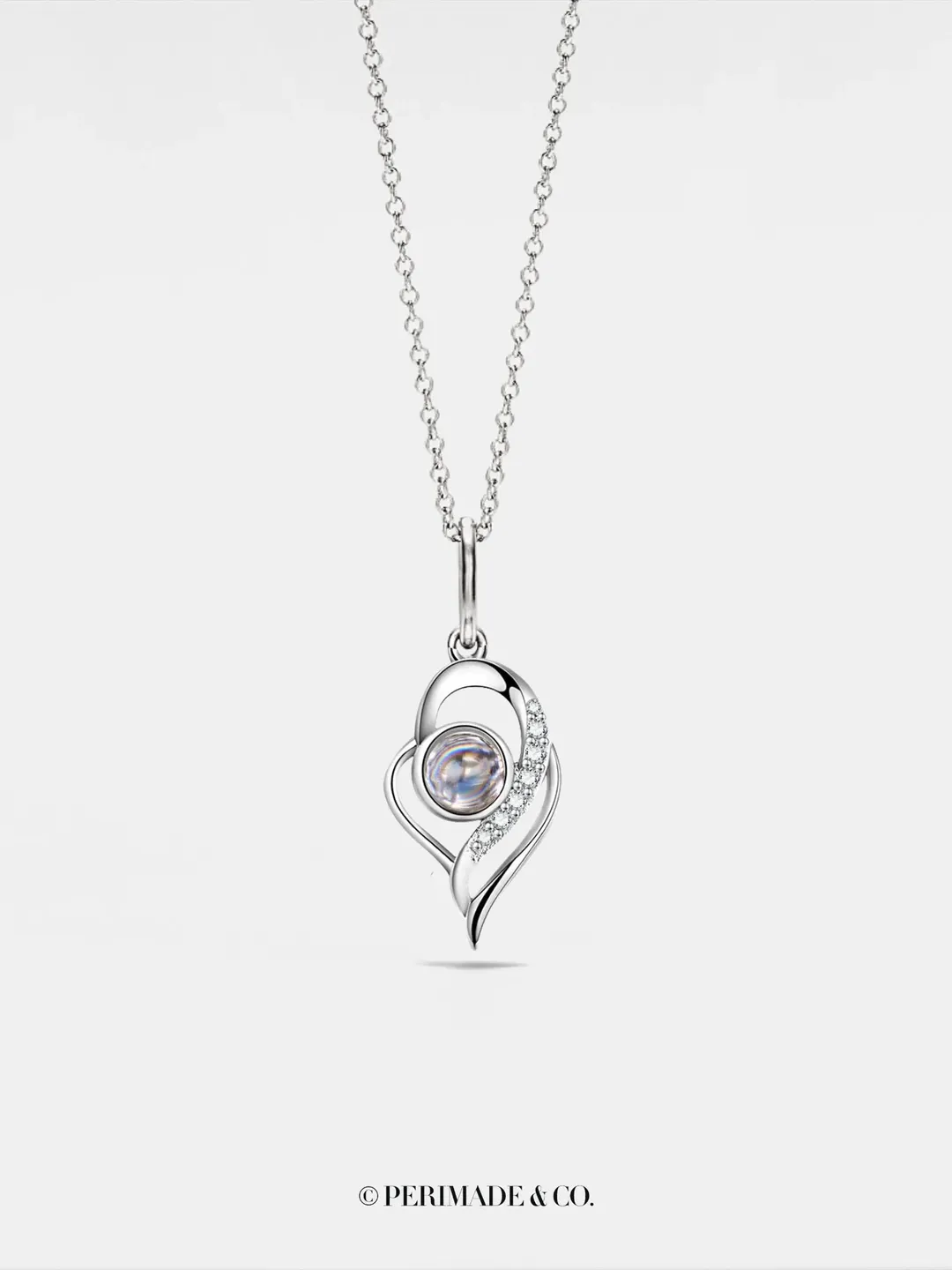 PERIMADE Heart Photo Projection Necklace • Personalized Memorial Photo Pendant • Custom Picture Silver Jewelry • Trendy Best Friend Gift