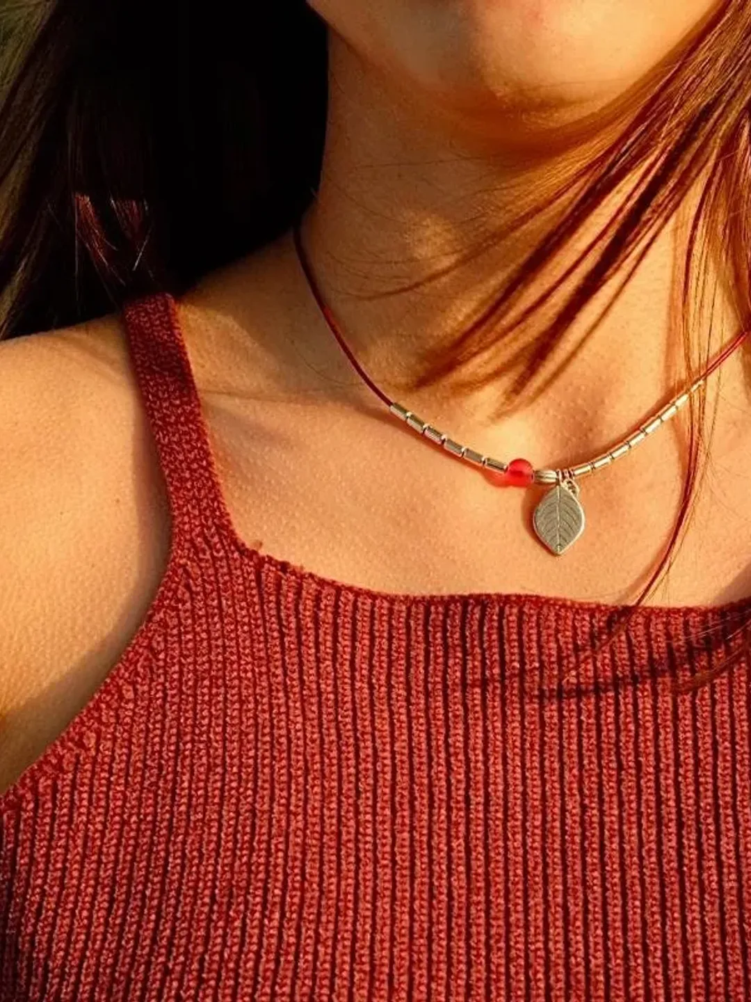 Dainty Leaf Necklace, Silver Tiny Leaves Choker, Leaf Charms, Layering Womens Teens Bohemian Fall Jewelry Minimalist Delicate Frosted Beads