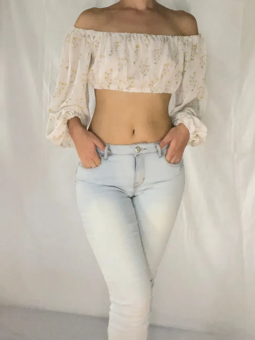 Boho Off Shoulder Crop Top, Long Sleeve Crop Top, Cute Gathered Blouse, Boho Clothing