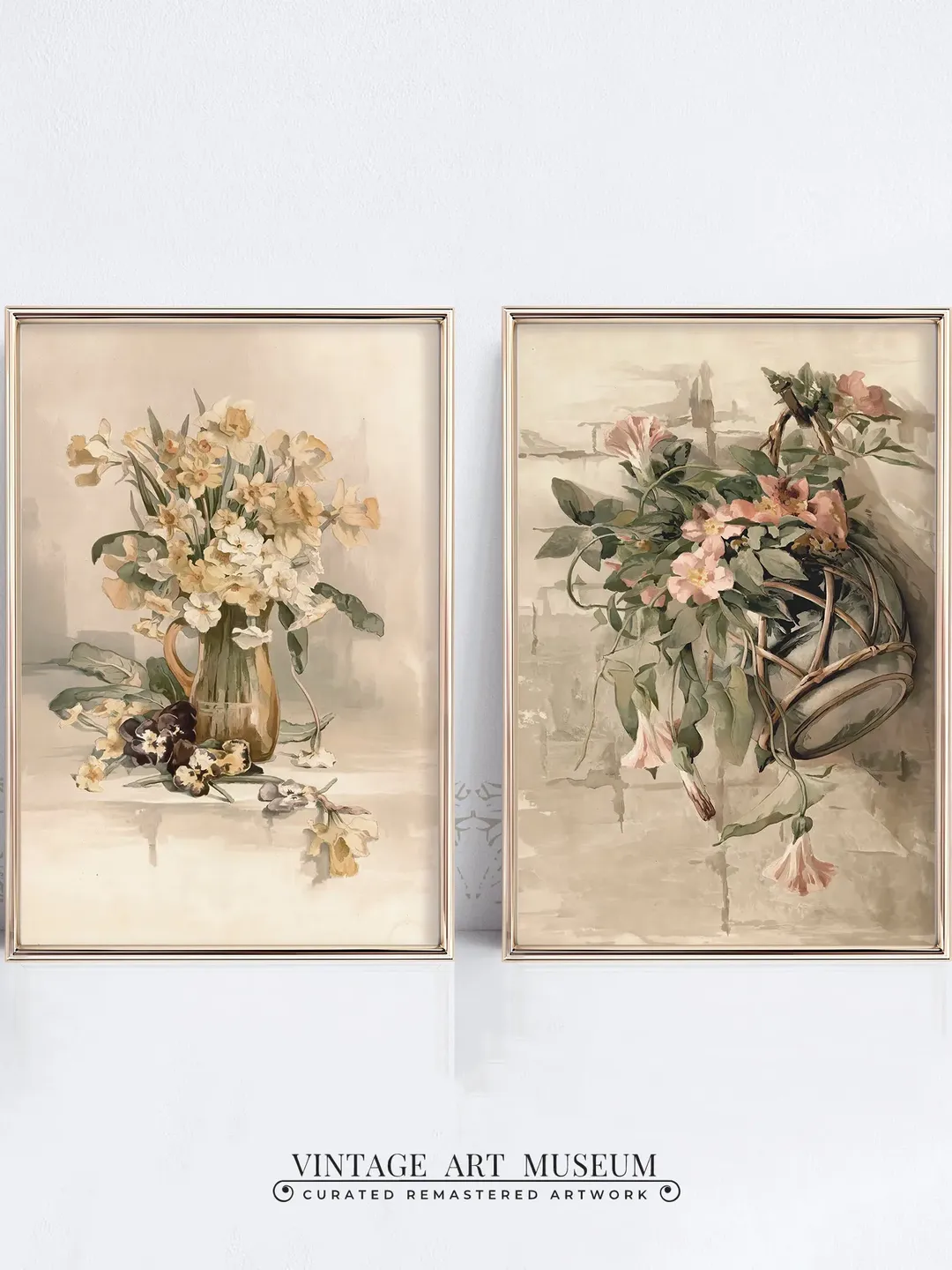 Watercolor Flowers Vintage Prints Set of 2 Wall Art, Floral PRINTABLE Home Decor, Digital Download | 202 S2