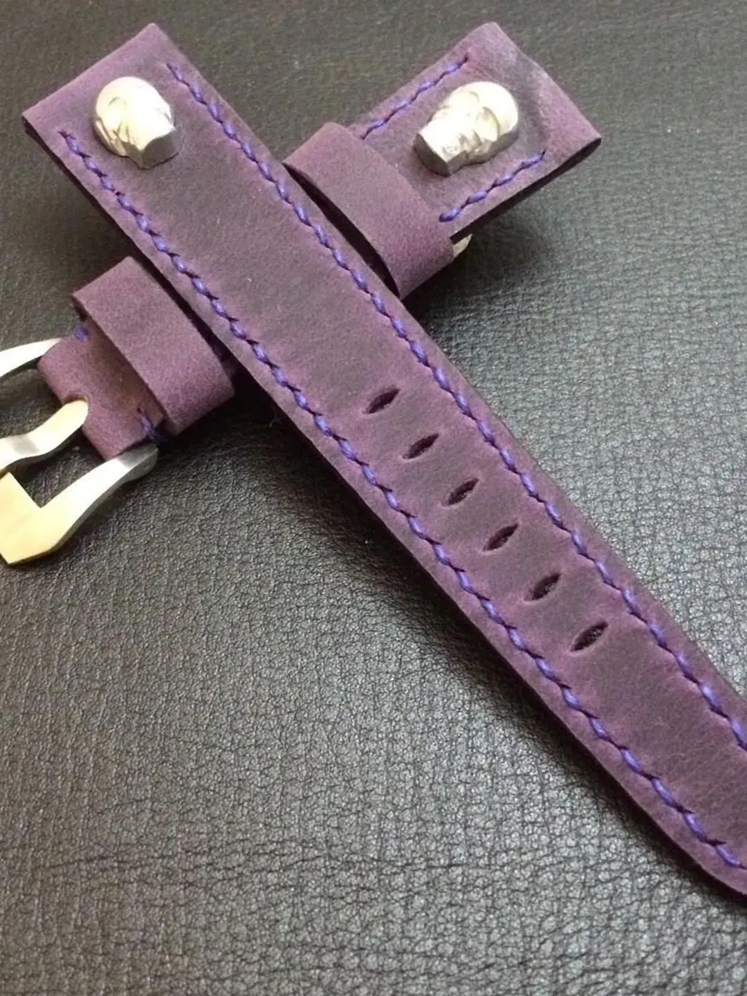 Leather Watch Strap / Leather watch band for all Luxury watch With Metal Skull - 22mm/18mm