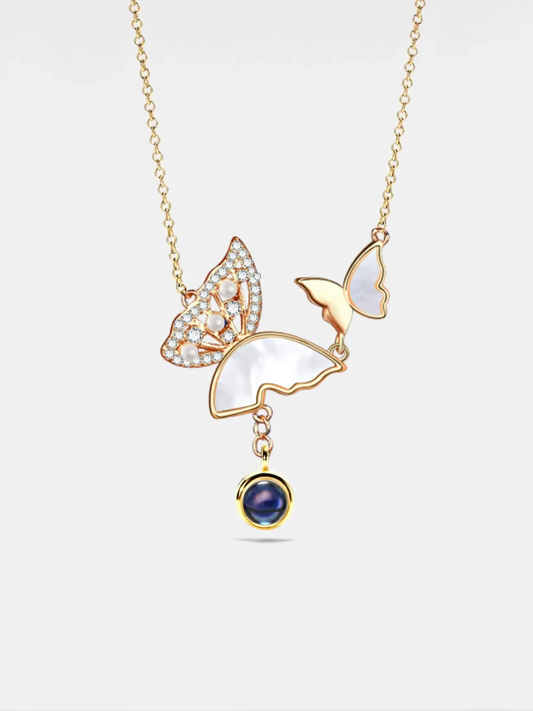 PERIMADE Butterfly Projection Necklace • Personalized Picture Inside Pendant • Sterling Silver Keepsake Jewelry • Trendy Best Friend Gift