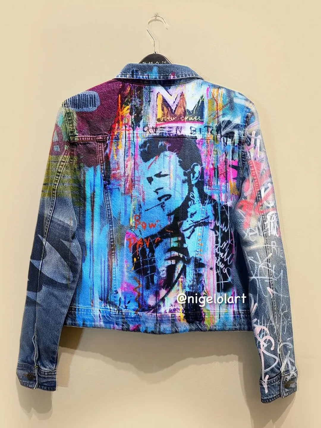 David Bowie Painted denim jacket Custom jacket Portrait from photo Personalized order Black denim jacket shirt gifts