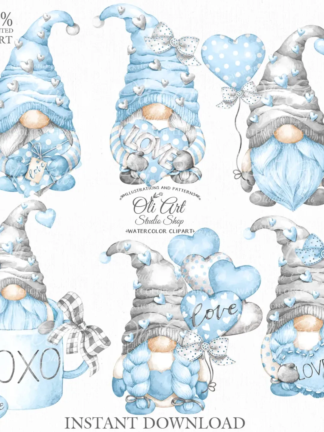 Valentine's Day, Gnome Clip Art. Cute Characters, Hand Drawn graphics. Digital Download. OliArtStudioShop