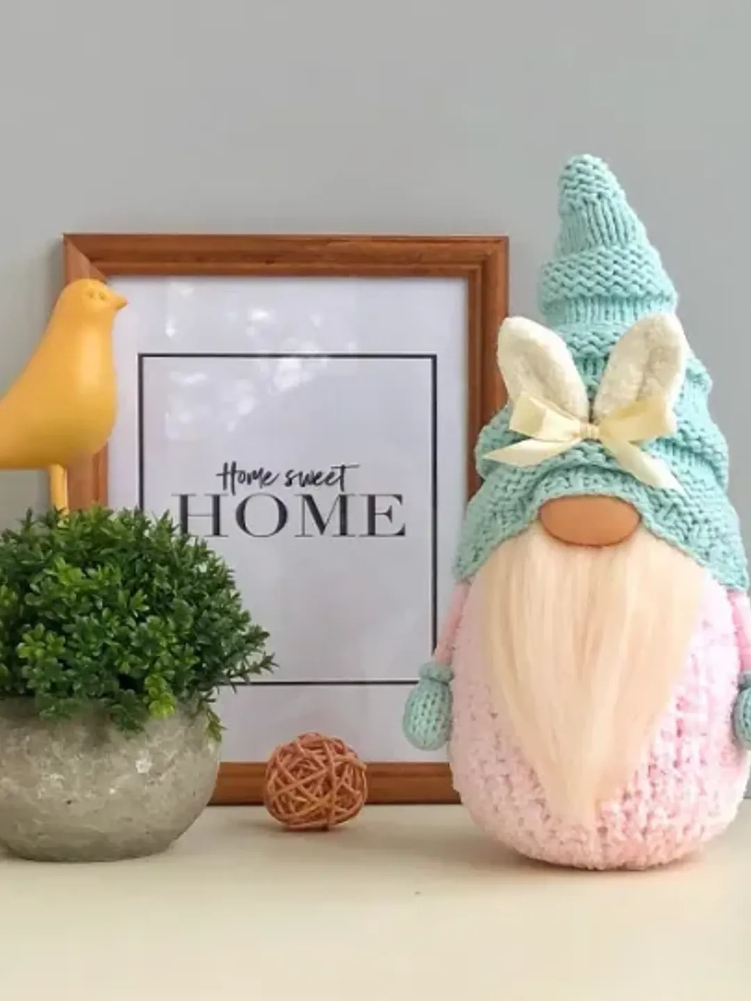 Spring bunny gnome, Easter decor for tiered trays, Plush gnome