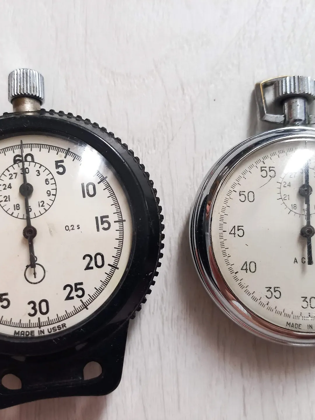 Soviet Stopwatches Agat Two Pieces Lot USSR Russian Working Mechanical Stopwatch