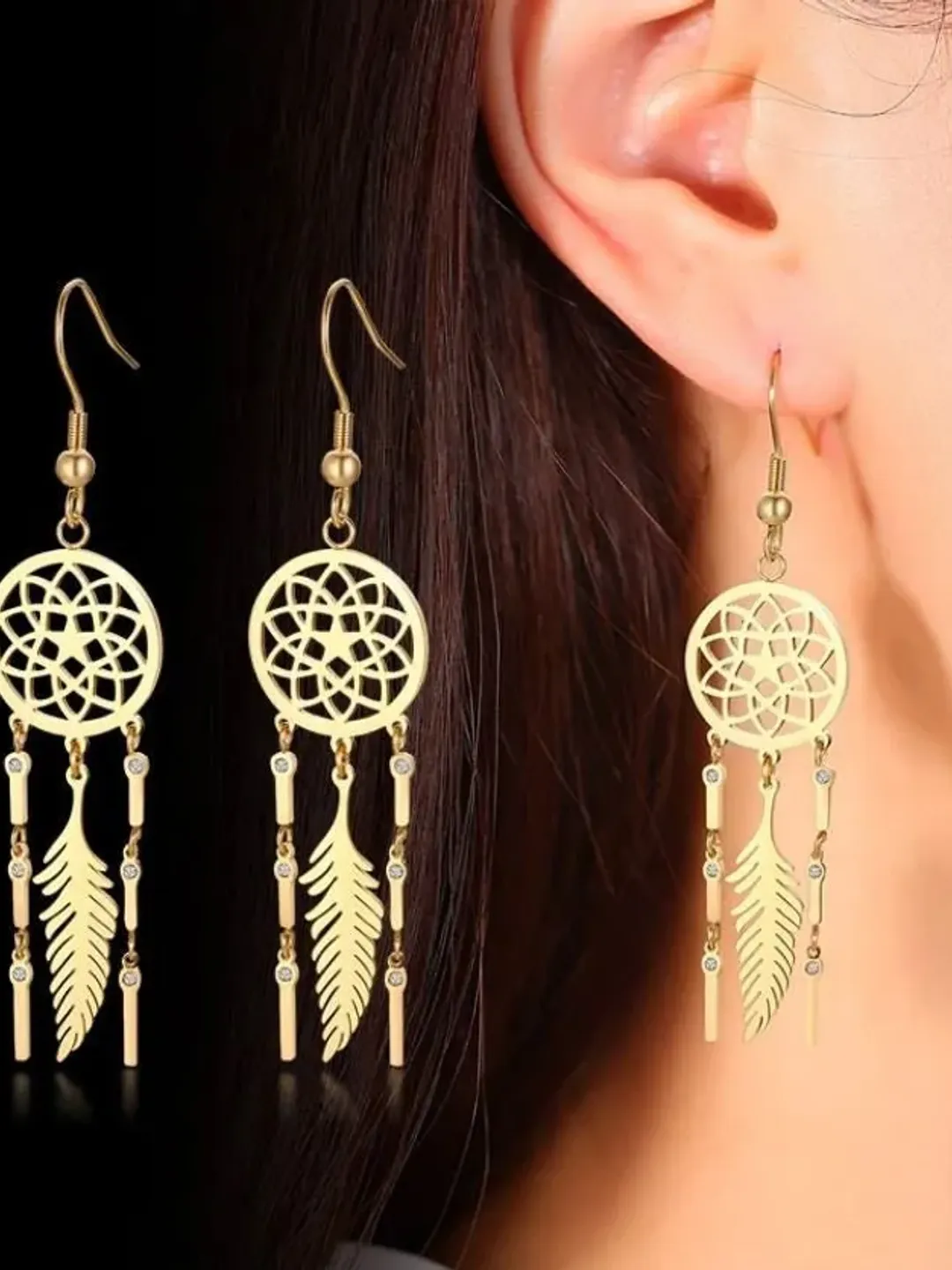 Gold Dreamcatcher Earrings, Dream Catcher Earrings, Dreamcatcher Jewellery, dreamcatcher earring, boho feather earrings, boho dangle earring