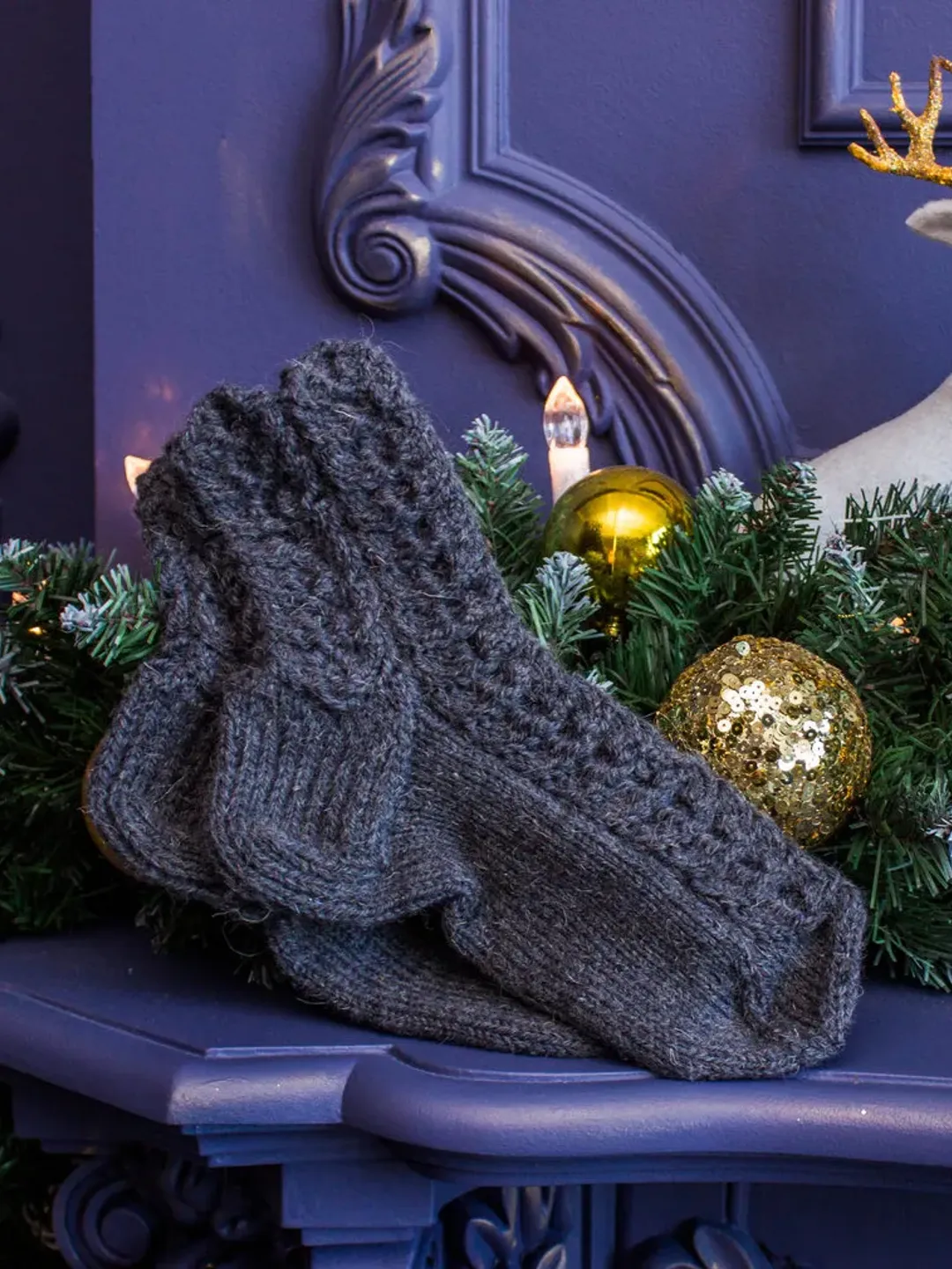 Hand knitted socks grey color. Handmade.