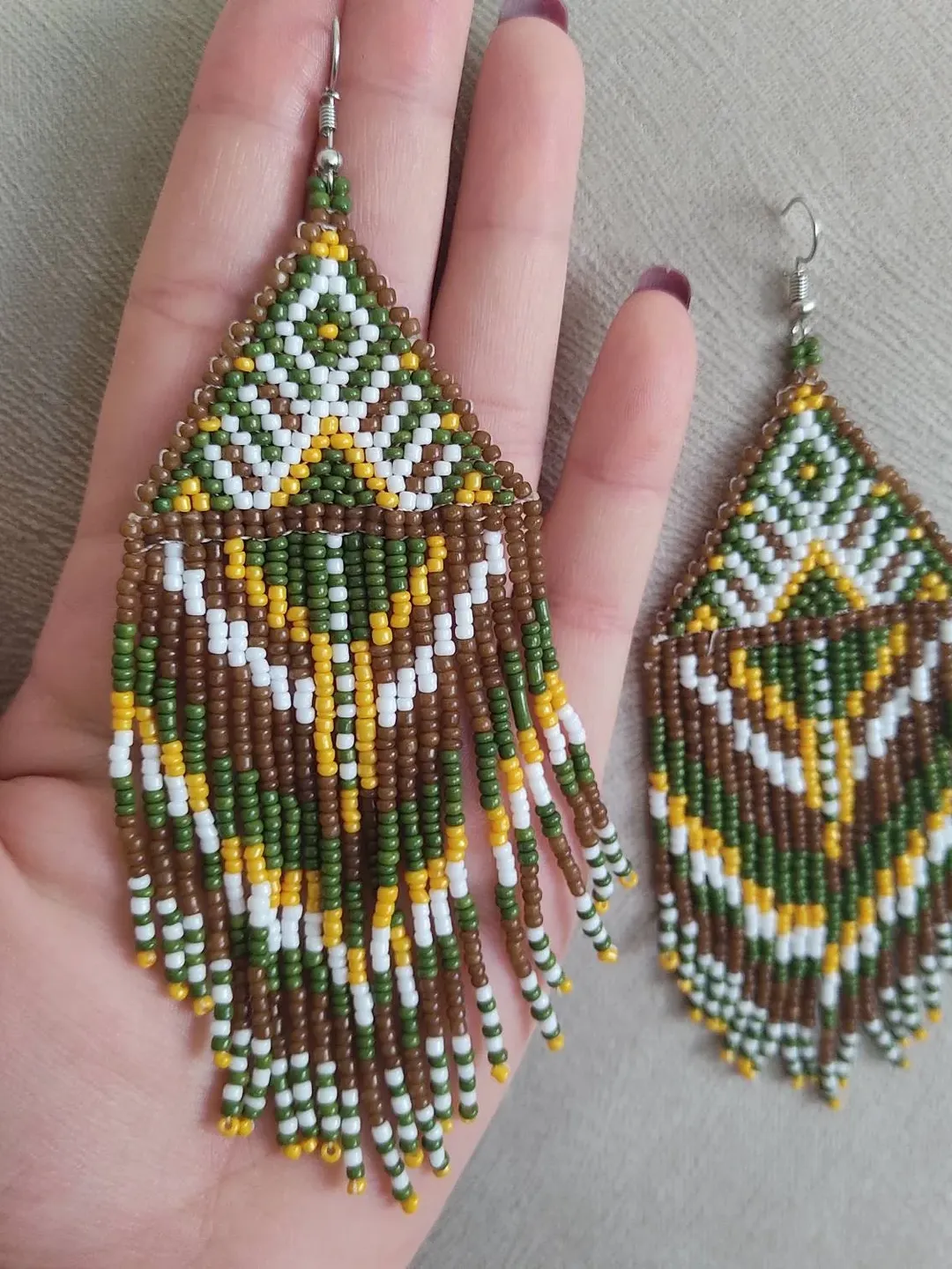 Bronze Fringe Earrings, Beaded Earrings, White Gold Fringe Earrings, Chandelier Earrings, Statement earrings,Gift For Her, Seed Bead earring