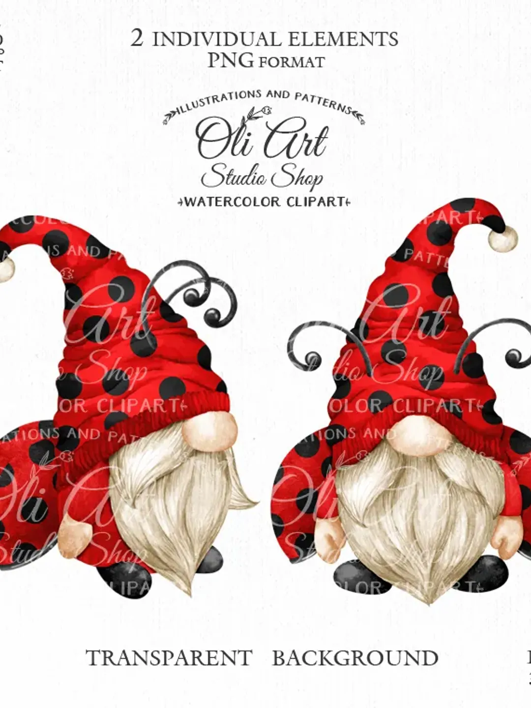 Ladybug Gnome Clip Art. Cute Characters, Hand Drawn graphics. Digital Download. OliArtStudioShop
